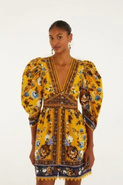 Farm Rio Yellow Flowering Garden Tree Mini Dress