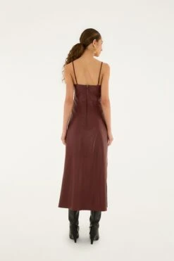 Farm Rio Burgundy 3d Flower Side Slit Leather Midi Dress -Farm Rio 340272 03