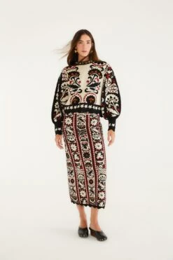 Farm Rio Stripes Winter Tapestry Knit Skirt