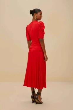 Red Gathered Midi Dress -Farm Rio 342117 03