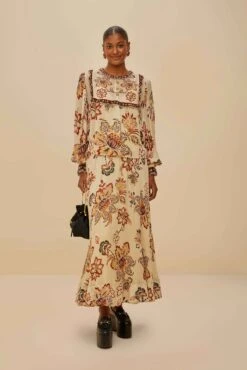 Sand Aura Floral Midi Skirt
