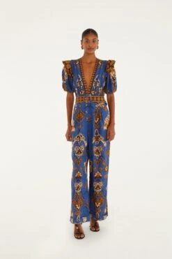 Blue Ornament Floral Jumpsuit