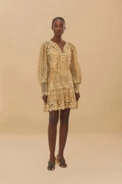 Sand Tropical Flight Guipure Mini Dress