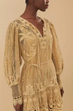 Sand Tropical Flight Guipure Mini Dress -Farm Rio 342281 03