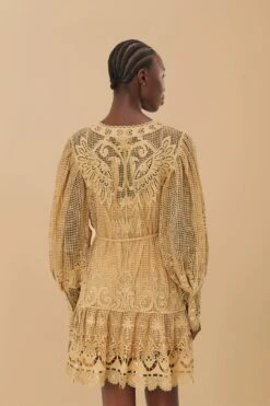 Sand Tropical Flight Guipure Mini Dress -Farm Rio 342281 04