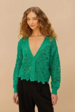 Green Flower Crochet Cardigan