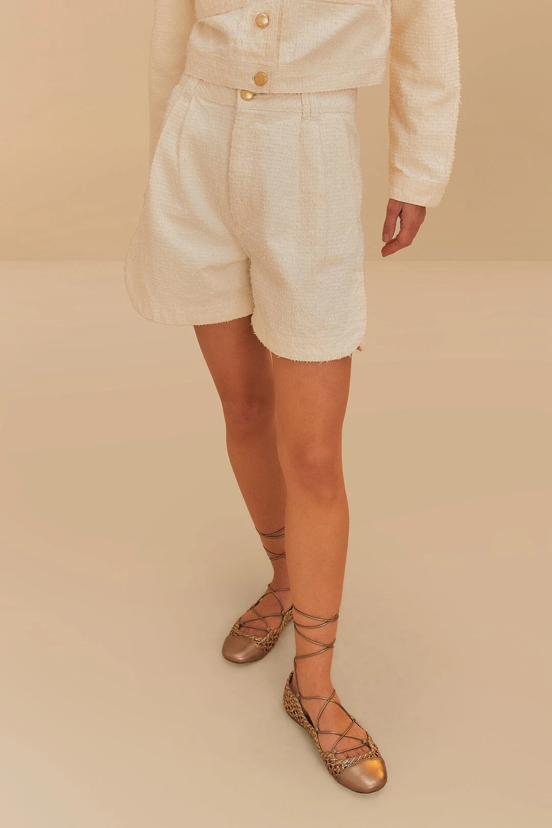 Off-White Twill Laser Pleated Shorts 2 Off-White Twill Laser Pleated Shorts - Image 2