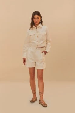 Off-White Twill Laser Pleated Shorts 7 Off-White Twill Laser Pleated Shorts -Farm Rio 343009 03