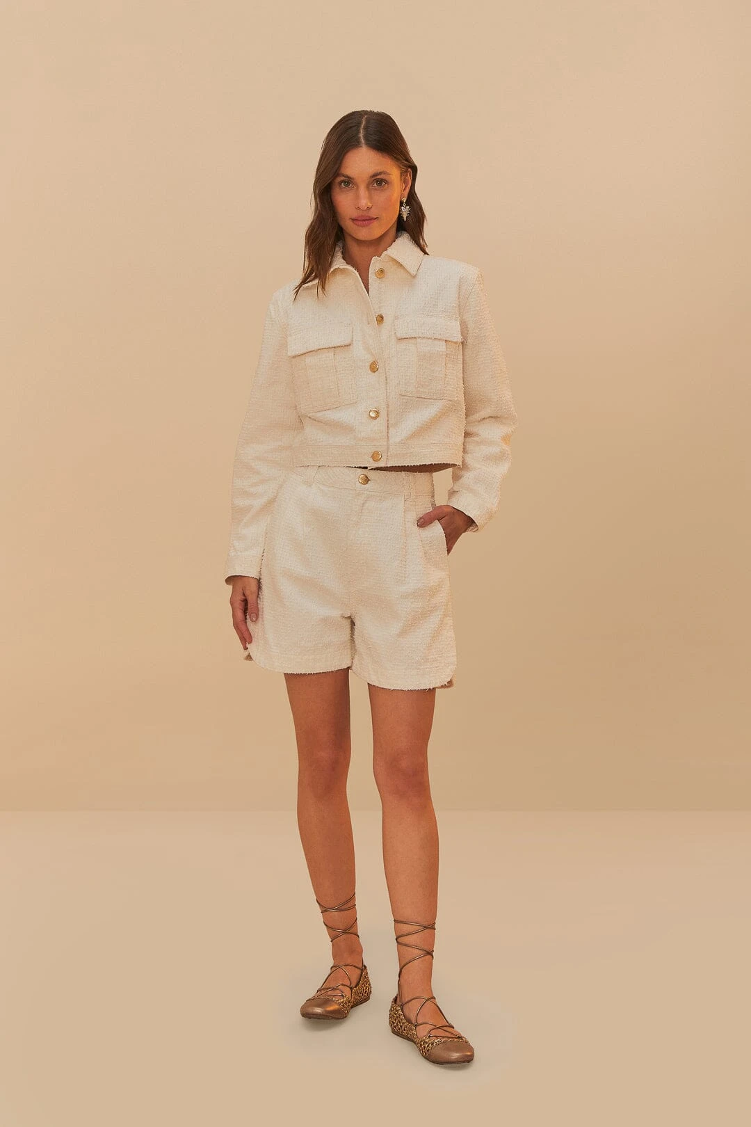 Off-White Twill Laser Pleated Shorts 3 Off-White Twill Laser Pleated Shorts - Image 3