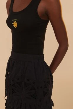 Black Daisy Embroidered Midi Skirt -Farm Rio 343197 05