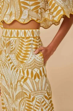 Off-White Lace Nature Euroflax™ Premium Linen Midi Skirt -Farm Rio 344866 04