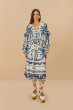 Off-White Ana Tapestry Organic Cotton Midi Skirt