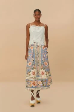 Blue Superbloom Tapestry Buttoned Maxi Skirt