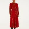 Farm Rio Red Berry Garden Long Sleeve Pleated Maxi Dress