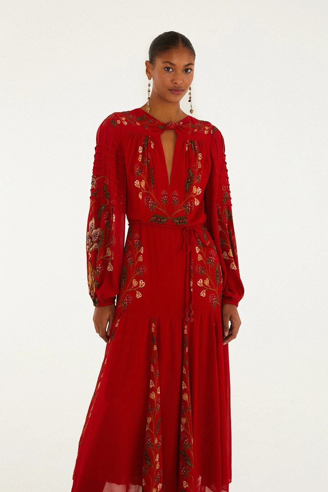 Farm Rio Red Berry Garden Long Sleeve Pleated Maxi Dress 2 Farm Rio Red Berry Garden Long Sleeve Pleated Maxi Dress - Image 2