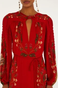 Farm Rio Red Berry Garden Long Sleeve Pleated Maxi Dress 6 Farm Rio Red Berry Garden Long Sleeve Pleated Maxi Dress -Farm Rio 345755 03