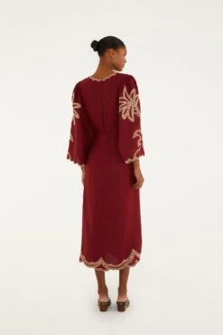 Farm Rio Red Artisanal Cut-Out Embroidered Euroflax™ Premium Linen Maxi Dress -Farm Rio 346124 04