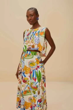 Off-White Fresh Table LENZING™ ECOVERO™ Euroflax™ Midi Skirt 6 Off-White Fresh Table LENZING™ ECOVERO™ Euroflax™ Midi Skirt -Farm Rio 346581 03