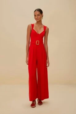 Red Sleeveless LENZING™ ECOVERO™ Euroflax™ Maxi Jumpsuit