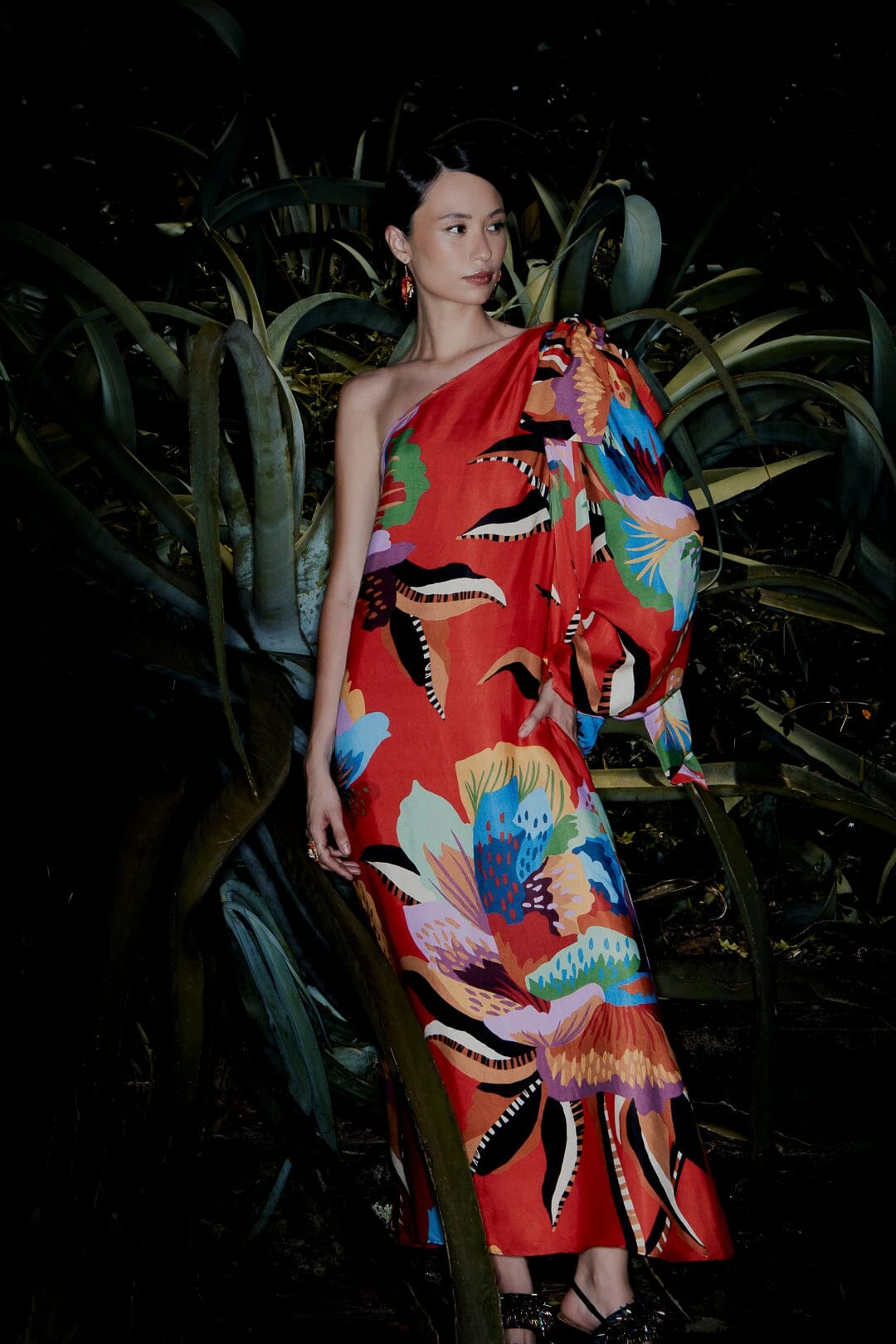 Farm Rio Red Lucy One Shoulder Maxi Dress 2 Farm Rio Red Lucy One Shoulder Maxi Dress - Image 2