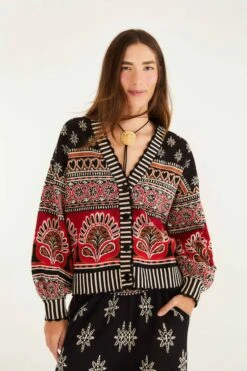 Farm Rio Black Ainika Love Coconut Groove Knit Cardigan