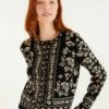 Farm Rio Black And White Flower Bloom Buttoned Knit Cardigan