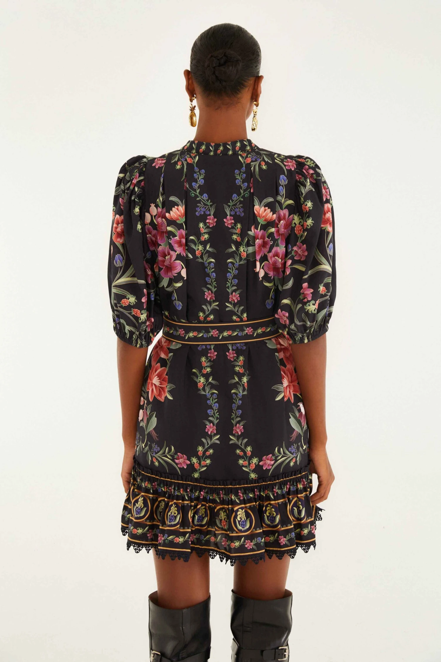 Farm Rio Black Belle Garden Lace Belted Mini Dress 4 Farm Rio Black Belle Garden Lace Belted Mini Dress - Image 4