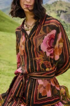 Farm Rio Black Chenille Flowers Belted Long Sleeve Mini Dress -Farm Rio farm rio black chenille flowers belted long sleeve mini dress 340071 2