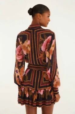 Farm Rio Black Chenille Flowers Belted Long Sleeve Mini Dress -Farm Rio farm rio black chenille flowers belted long sleeve mini dress 340071 3