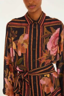 Farm Rio Black Chenille Flowers Belted Long Sleeve Mini Dress -Farm Rio farm rio black chenille flowers belted long sleeve mini dress 340071 4