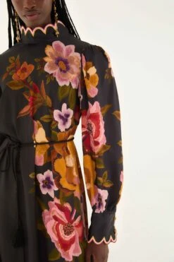 Farm Rio Black Chenille Flowers Lenzing™ Ecovero™ Viscose Midi Dress -Farm Rio farm rio black chenille flowers lenzing ecovero viscose midi dress 343003 3