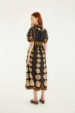 Farm Rio Black Embroidered Flowers Organic Cotton Midi Dress -Farm Rio farm rio black embroidered flowers organic cotton midi dress 340098 3