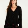 Farm Rio Black Lace Ruffled Knit Cardigan