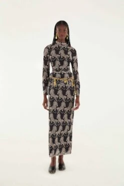 Farm Rio Black Striped Tigers Tulle Maxi Skirt