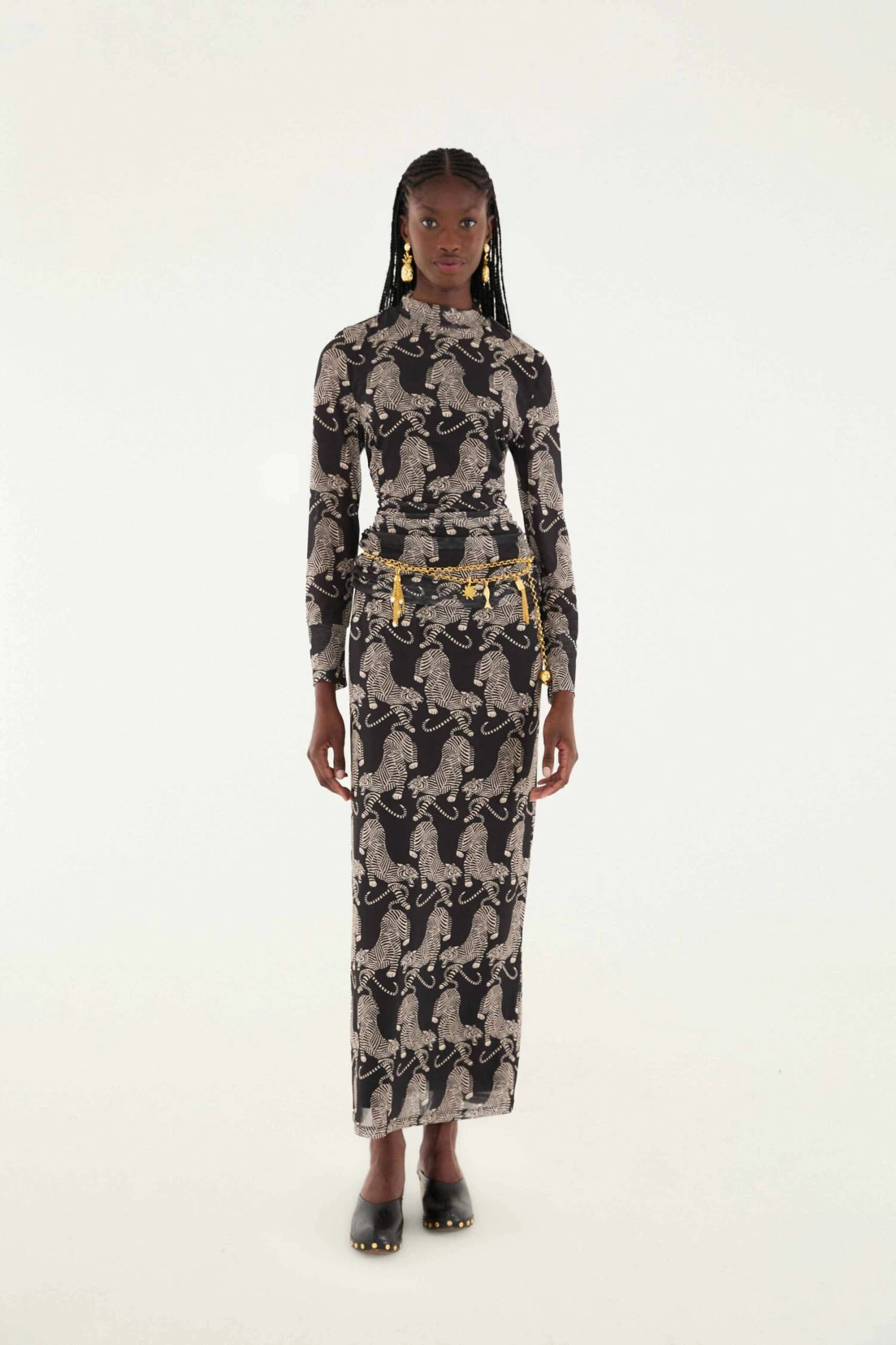 Farm Rio Black Striped Tigers Tulle Maxi Skirt 1 Farm Rio Black Striped Tigers Tulle Maxi Skirt