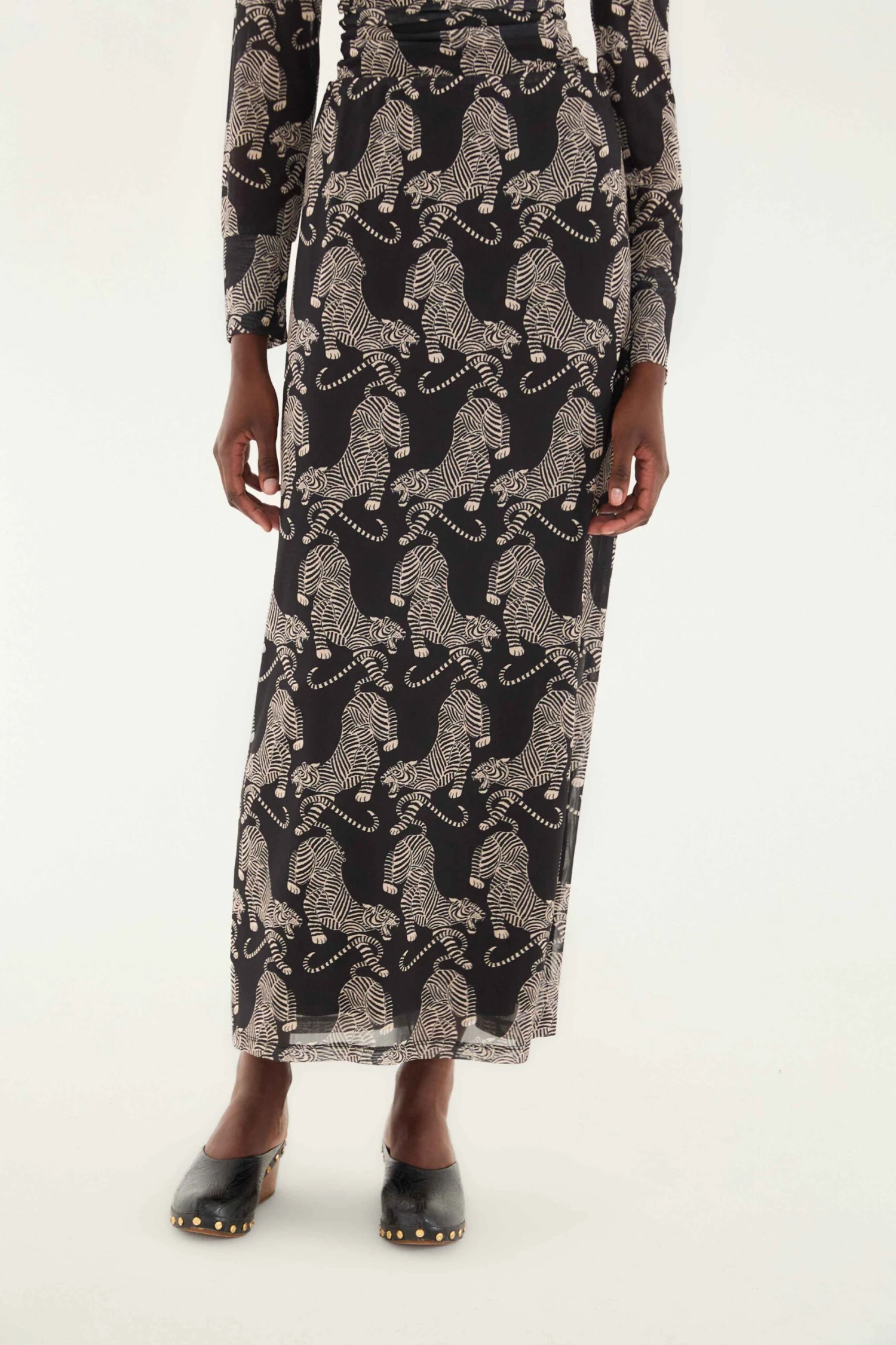 Farm Rio Black Striped Tigers Tulle Maxi Skirt 2 Farm Rio Black Striped Tigers Tulle Maxi Skirt - Image 2