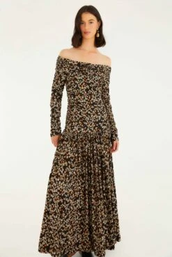Farm Rio Black Tiny Flowers Long Sleeve Maxi Dress -Farm Rio farm rio black tiny flowers long sleeve maxi dress 346120 1