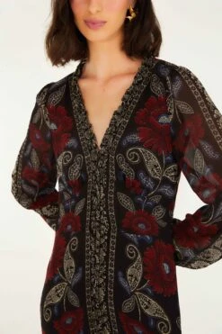 Farm Rio Black Valentina Ruffled Long Sleeve Midi Dress 6 Farm Rio Black Valentina Ruffled Long Sleeve Midi Dress -Farm Rio farm rio black valentina ruffled long sleeve midi dress 340095 2