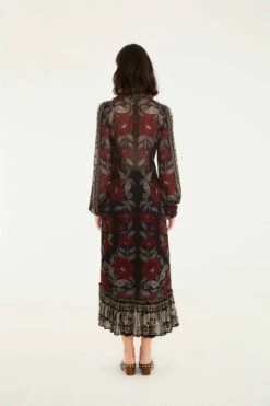 Farm Rio Black Valentina Ruffled Long Sleeve Midi Dress 7 Farm Rio Black Valentina Ruffled Long Sleeve Midi Dress -Farm Rio farm rio black valentina ruffled long sleeve midi dress 340095 3