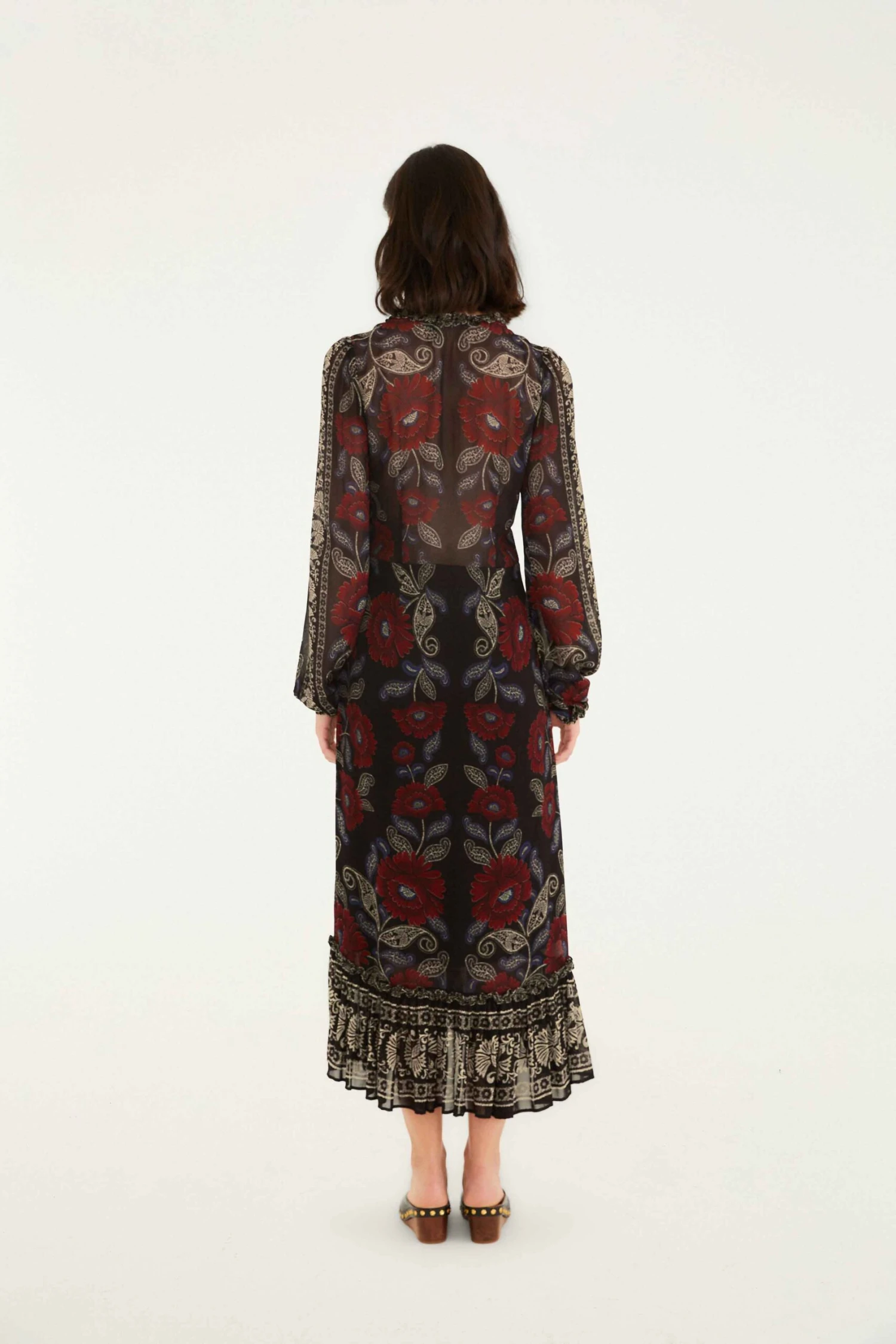 Farm Rio Black Valentina Ruffled Long Sleeve Midi Dress 4 Farm Rio Black Valentina Ruffled Long Sleeve Midi Dress - Image 4