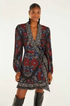 Farm Rio Black Valentina Wrap Lenzing™ Ecovero™ Viscose Mini Dress -Farm Rio farm rio black valentina wrap lenzing ecovero viscose mini dress 340043 1