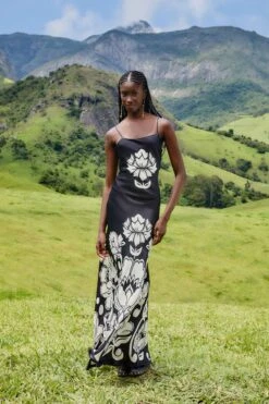 Farm Rio Black & White Floral Arabesque Slip Lenzing™ Ecovero™ Viscose Maxi Dress