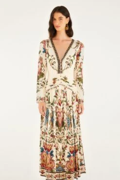 Farm Rio Cream Majestic Hearts Long Sleeve Midi Dress -Farm Rio farm rio cream majestic hearts long sleeve midi dress 346835 2