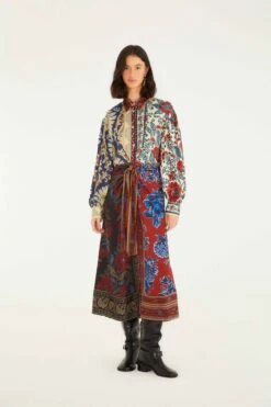 Farm Rio Mixed Navy Winter Lenzing® Ecovero® Viscose Midi Dress