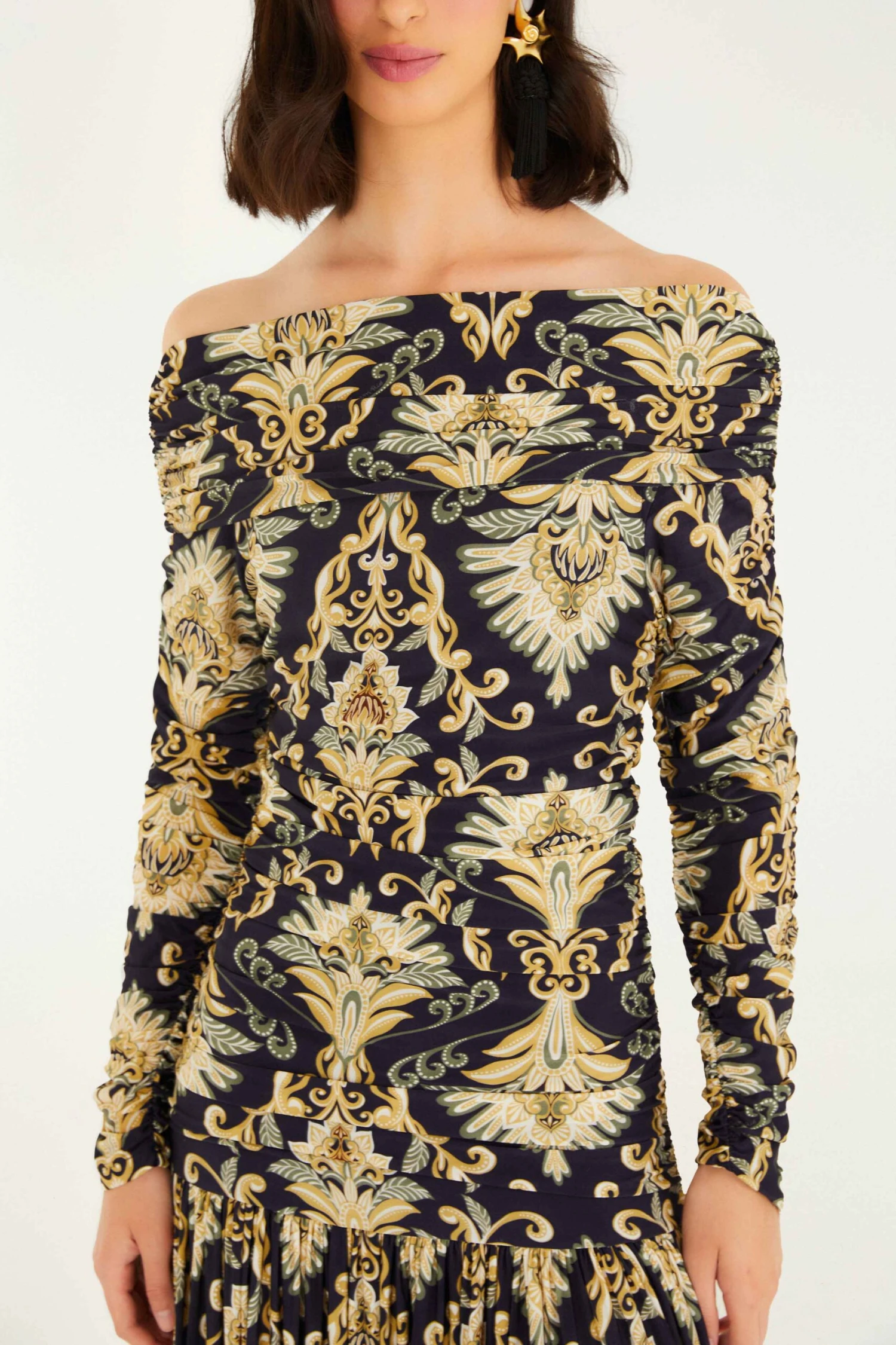 Farm Rio Navy Blue Wonderful Arabesque Off-Shoulder Maxi Dress 3 Farm Rio Navy Blue Wonderful Arabesque Off-Shoulder Maxi Dress - Image 3