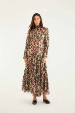 Farm Rio Pink Blurred Tiny Flowers Long Sleeve Maxi Dress -Farm Rio farm rio pink blurred tiny flowers long sleeve maxi dress 340025