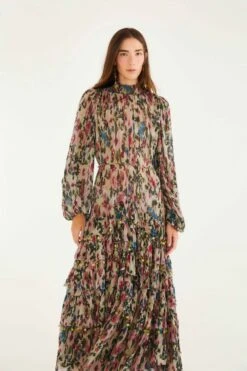 Farm Rio Pink Blurred Tiny Flowers Long Sleeve Maxi Dress -Farm Rio farm rio pink blurred tiny flowers long sleeve maxi dress 340025 1