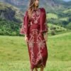 Farm Rio Red Artisanal Cut-Out Embroidered Euroflax™ Premium Linen Maxi Dress