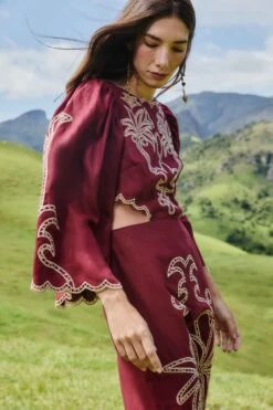 Farm Rio Red Artisanal Cut-Out Embroidered Euroflax™ Premium Linen Maxi Dress -Farm Rio farm rio red artisanal cut out embroidered euroflax premium linen maxi dress 346124 2