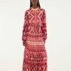 Farm Rio Red Graphic Ainika Belted Tiered Maxi Dress